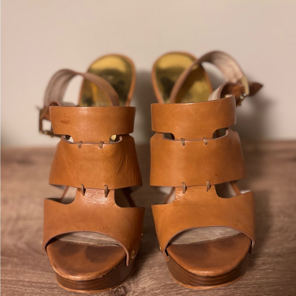 MICHAEL Michael Kors Tan Leather Platform Slingback Sandals